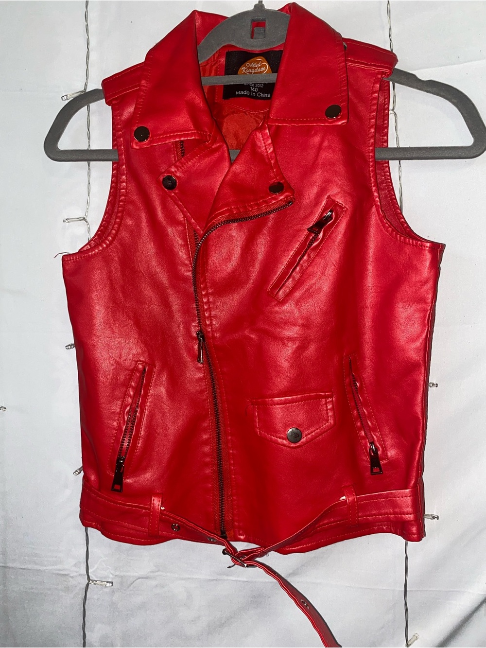 Red Faux Leather Moto Vest - Unbranded